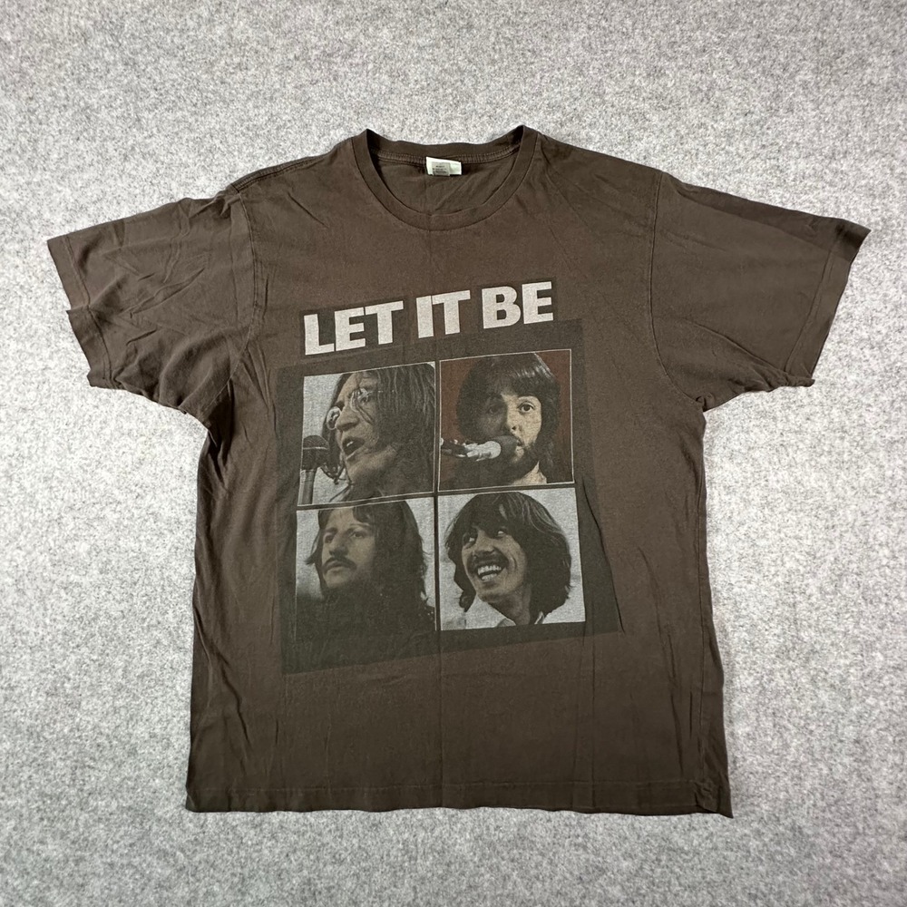 The Beatles Tag Let It Be T-Shirt Mens Large Brown Graphic Print 2005 Band Tee